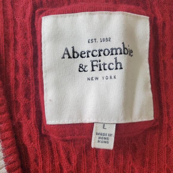 Y2K Abercrombie & Fitch Sweater Womens Large Red Cable Knit Deep V-Neck Long - Picture 3 of 8